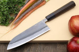Yoshihiro Kurouchi Black-Forged Blue Steel Stainless Clad Santoku Multipurpose Knife (Shitan Handle)
