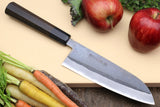 Yoshihiro Kurouchi Black-Forged Blue Steel Stainless Clad Santoku Multipurpose Knife (Shitan Handle)