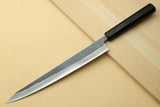 Yoshihiro Kurouchi Black-Forged Blue Steel Stainless Clad Sujihiki Kiritsuke Slicer Knife (Ebony Handle)