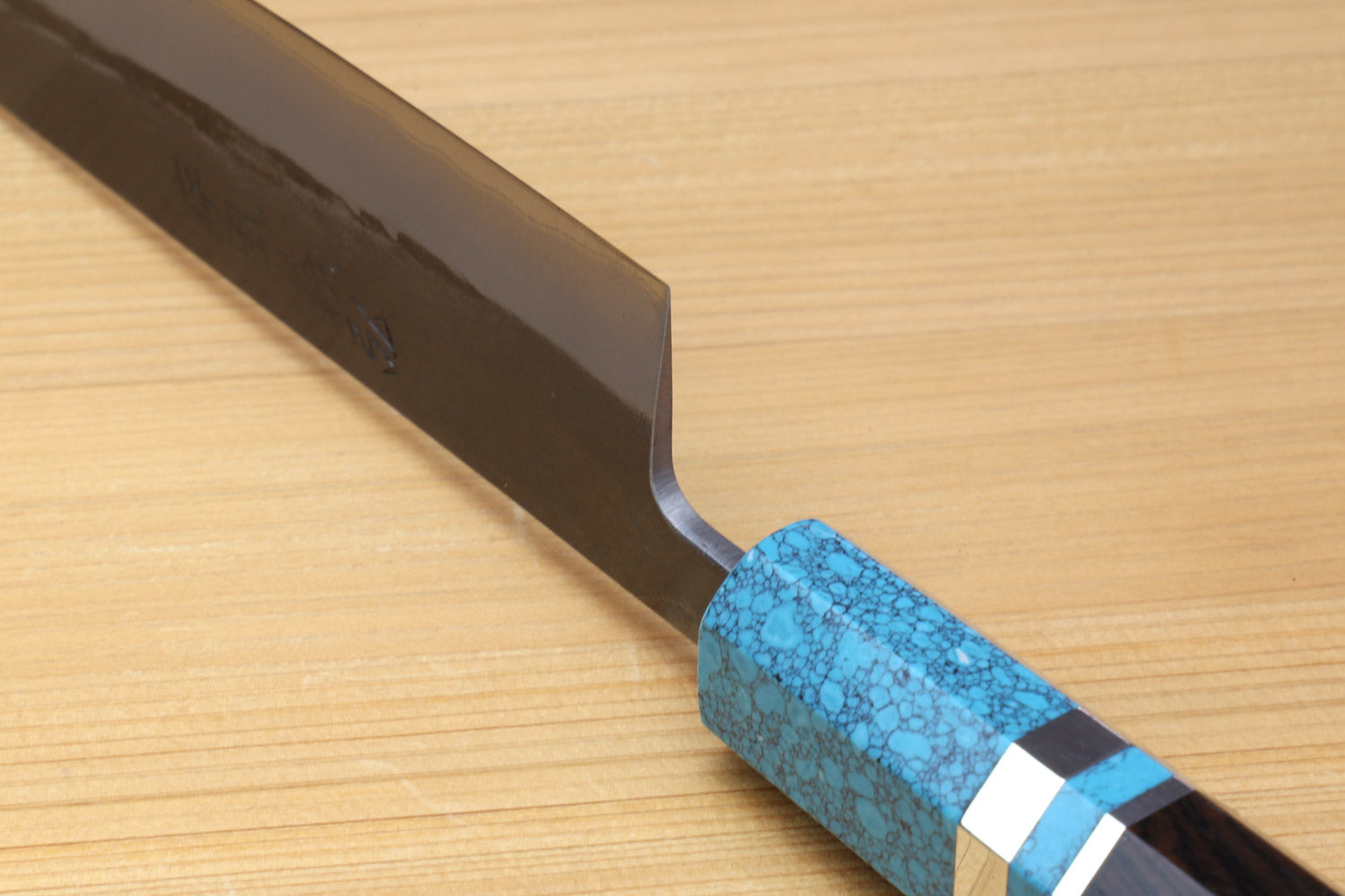 Yoshihiro Kurouchi Black-Forged Blue Steel Stainless Clad Sujihiki Kiritsuke Slicer Knife (Turquoise Blue Handle) — 9.5" (240mm)