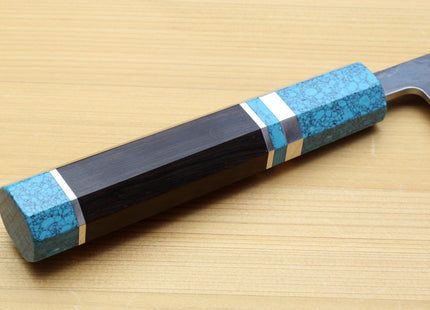 Yoshihiro Kurouchi Black-Forged Blue Steel Stainless Clad Sujihiki Kiritsuke Slicer Knife (Turquoise Blue Handle) — 9.5" (240mm)