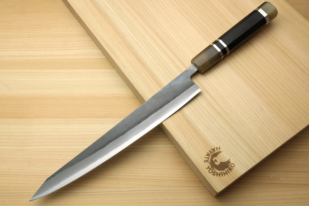 Yoshihiro Kurouchi Black-Forged Blue Steel Stainless Clad Sujihiki Kiritsuke Slicer Knife (Triple Ring Handle) — 9.5" (240mm)