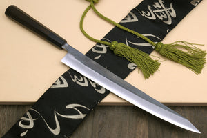 Yoshihiro Kurouchi Black-Forged Blue Steel Stainless Clad Sujihiki Kiritsuke Slicer Knife (Shitan Handle)