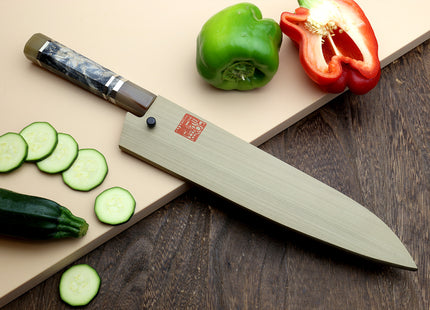 Hayate Hinoura Kurouchi Black-Forged Blue Steel Stainless Clad Gyuto Chefs Knife