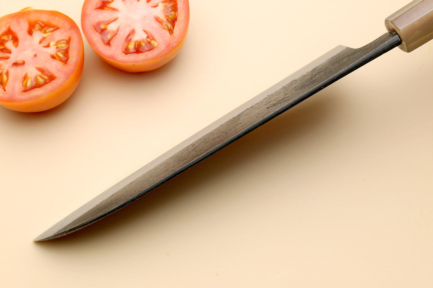 Hayate Hinoura Kurouchi Black-Forged Blue Steel Stainless Clad Santoku Multipurpose Knife