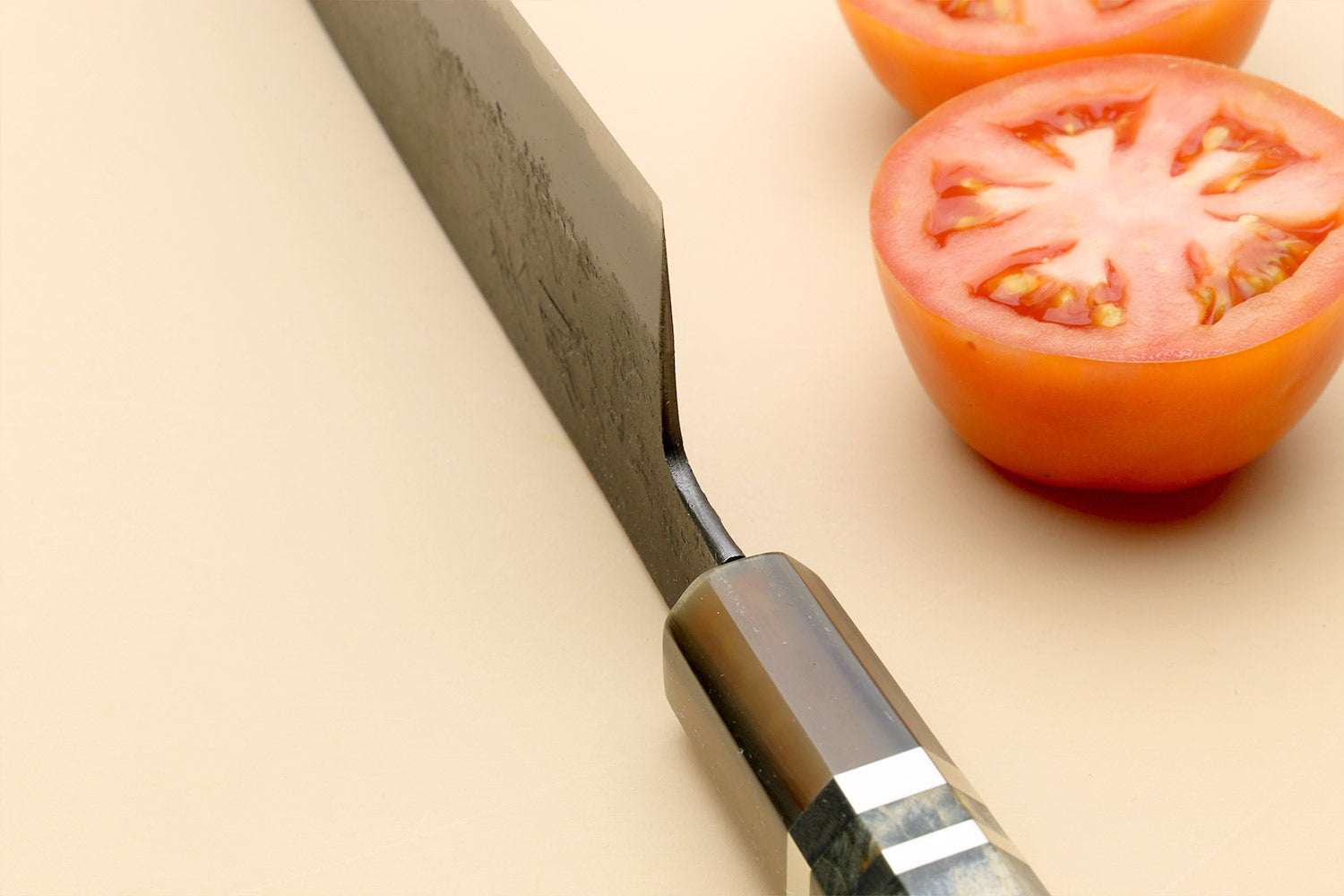 Hayate Hinoura Kurouchi Black-Forged Blue Steel Stainless Clad Santoku Multipurpose Knife