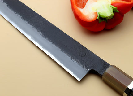 Hayate Hinoura Kurouchi Black-Forged Blue Steel Stainless Clad Sujihiki Slicer Knife