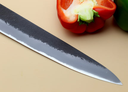 Hayate Hinoura Kurouchi Black-Forged Blue Steel Stainless Clad Sujihiki Slicer Knife