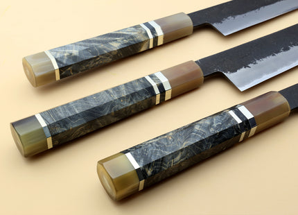 Hayate Hinoura Kurouchi Black-Forged Blue Steel Stainless Clad Sujihiki Slicer Knife