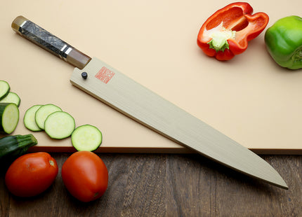 Hayate Hinoura Kurouchi Black-Forged Blue Steel Stainless Clad Sujihiki Slicer Knife