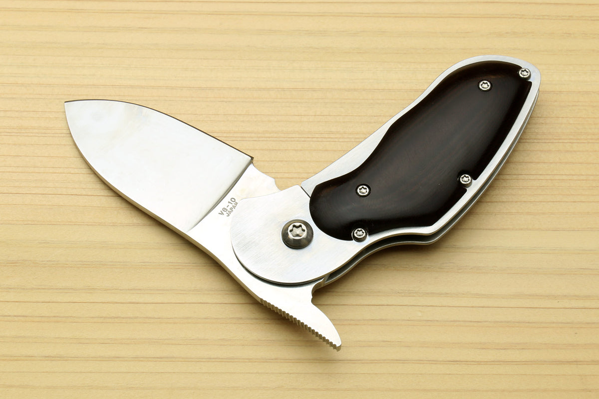Stainless steel folding pocket knife with black handle and polished drop-point blade