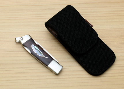 Moki VG-10 Stainless Steel Lockback Folding Pocket Knife (Brown Ironwood Handle with Leaf Design)