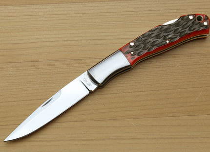 Moki VG-10 Stainless Steel Mirror Polished Lockback Folding Pocket Knife with Red Jigged Bone