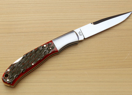 Moki VG-10 Stainless Steel Mirror Polished Lockback Folding Pocket Knife with Red Jigged Bone