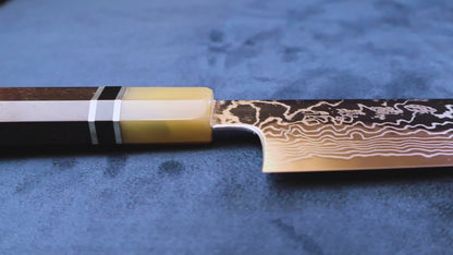 Yoshihiro Hayate ZDP-189 Super High Carbon Stainless Steel Damascus Kiritsuke Knife Octagonal Ebony wood Handle with Triple ring