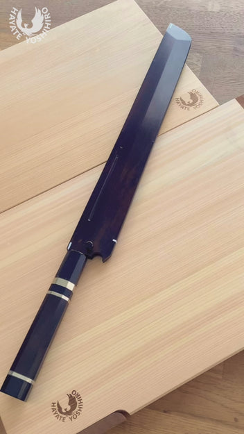 Yoshihiro Honyaki White Steel Mirror Finished Namiukashi Sakimaru Takobiki Sushi Sashimi Japanese Knife with Triple Nickel Silver Ring Ebony Handle and Premium Ebony Saya