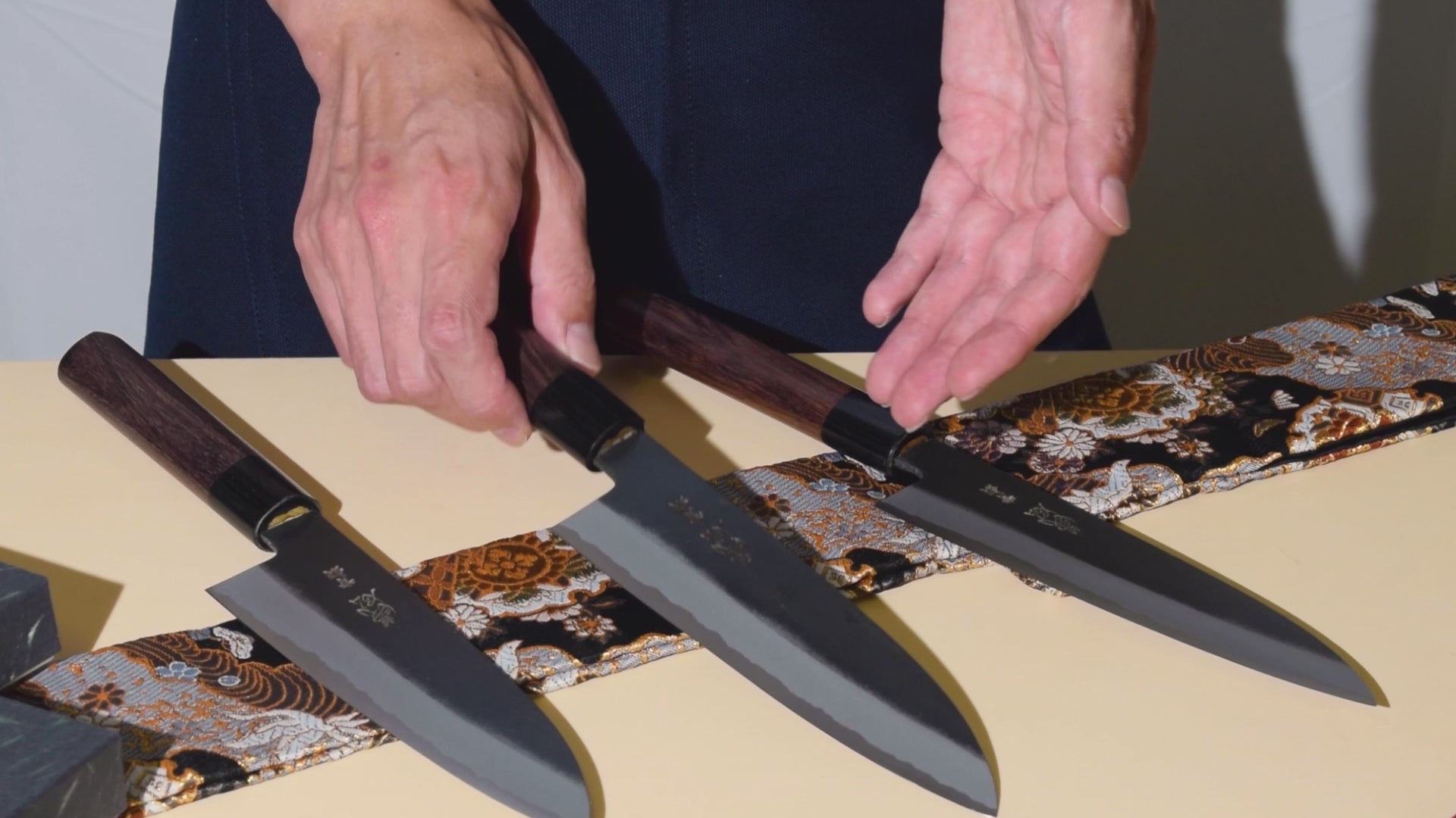 Yoshihiro Black Finish Blue Steel #2 Kurouchi Santoku