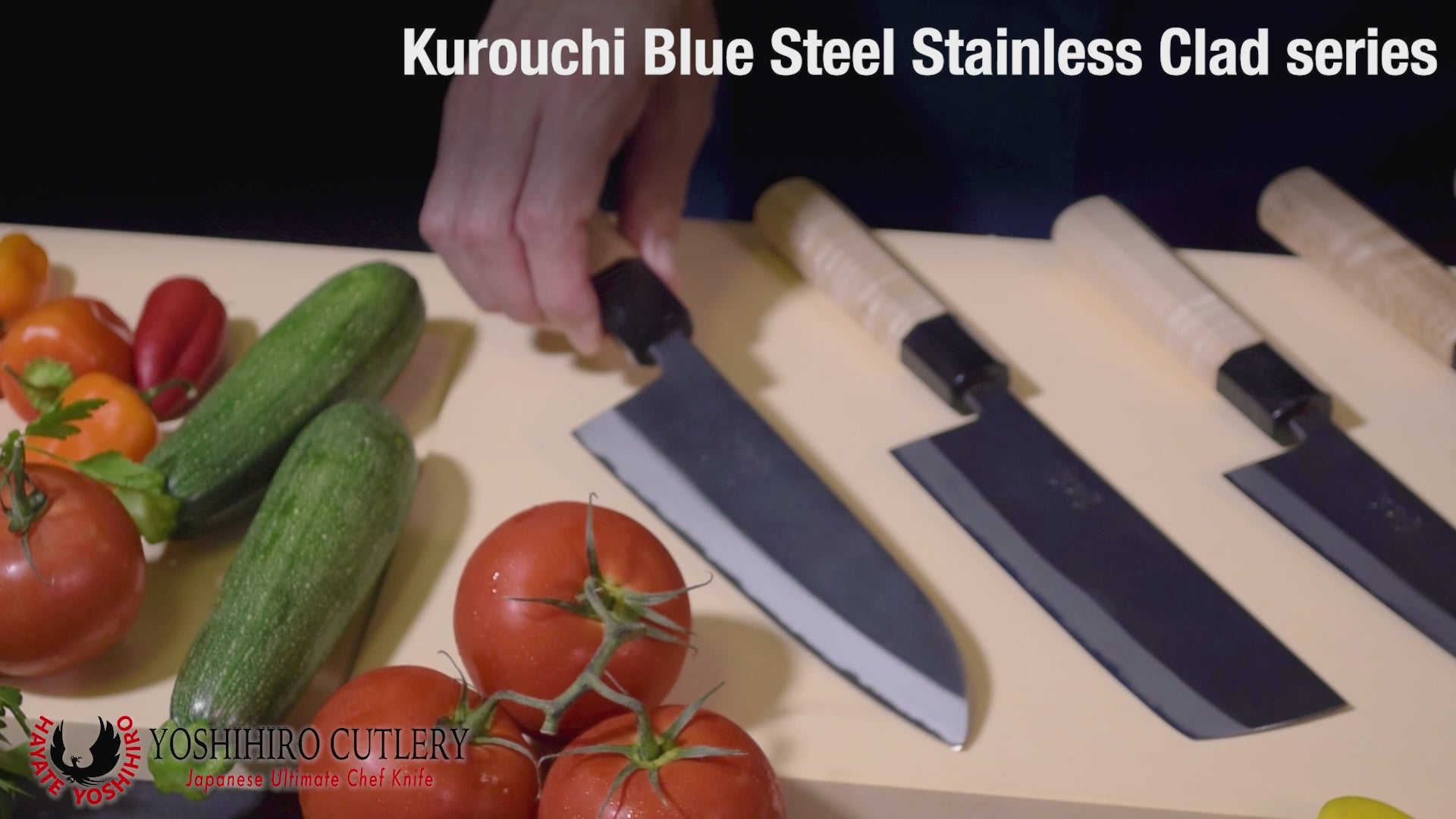 Yoshihiro Kurouchi Black-Forged Blue Steel Stainless Clad Nakiri Japanese Vegetable Knife Kaede Wood Handle