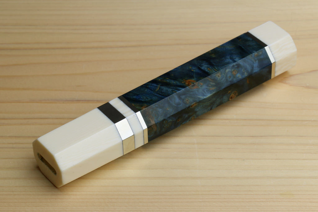 Yoshihiro Ocean Blue Handle with Alternative Ivory White Bolster for Nakiri Vegetable Knife