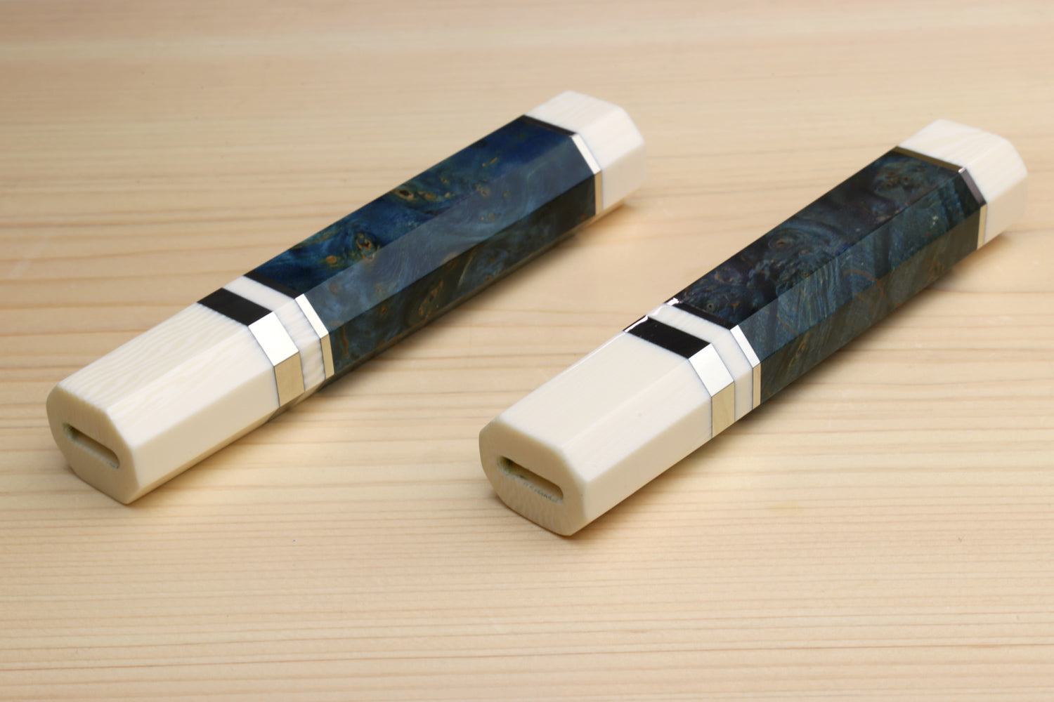 Yoshihiro Ocean Blue Handle with Alternative Ivory White Bolster for Nakiri Vegetable Knife