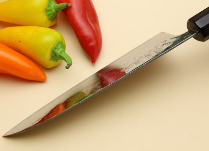 Yoshihiro 440C Stainless Steel 16 Layers Hammered Damascus Santoku Multipurpose Knife Shitan Handle