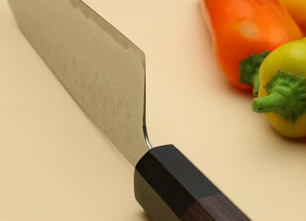 Yoshihiro 440C Stainless Steel 16 Layers Hammered Damascus Santoku Multipurpose Knife Shitan Handle