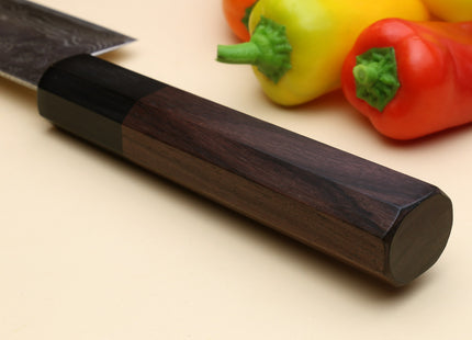 Yoshihiro 440C Stainless Steel 16 Layers Hammered Damascus Santoku Multipurpose Knife Shitan Handle