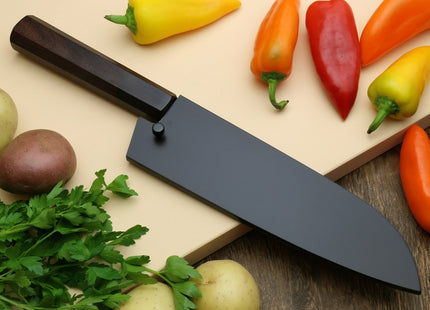 Yoshihiro 440C Stainless Steel 16 Layers Hammered Damascus Santoku Multipurpose Knife Shitan Handle