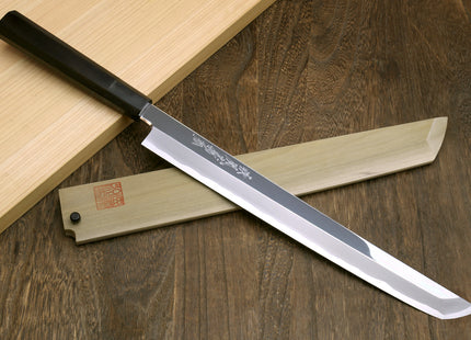 Yoshihiro Aonamiuchi Blue Steel #1 Mirror Polished Sakimaru Takobiki Sushi Sashimi Japanese Knife Ebony Handle
