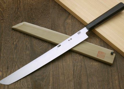 Yoshihiro Aonamiuchi Blue Steel #1 Mirror Polished Sakimaru Takobiki Sushi Sashimi Japanese Knife Ebony Handle