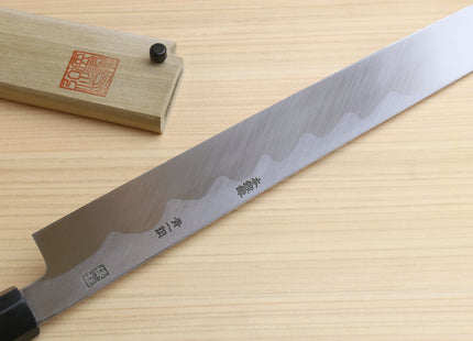 Yoshihiro Aonamiuchi Blue Steel #1 Mirror Polished Sakimaru Takobiki Sushi Sashimi Japanese Knife Ebony Handle