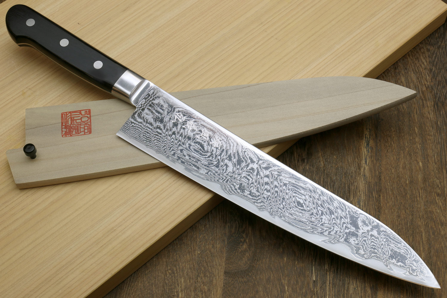 feather damascus knife