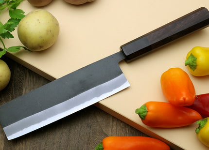 Yoshihiro Black Finish Blue Steel #2 Kurouchi Nakiri Japanese Vegetable Chef Knife 6.5" (165mm) Octagonal Shitan Handle