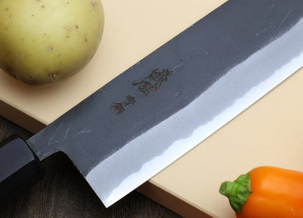 Yoshihiro Black Finish Blue Steel #2 Kurouchi Nakiri Japanese Vegetable Chef Knife 6.5" (165mm) Octagonal Shitan Handle