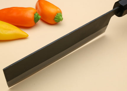 Yoshihiro Black Finish Blue Steel #2 Kurouchi Nakiri Japanese Vegetable Chef Knife 6.5" (165mm) Octagonal Shitan Handle