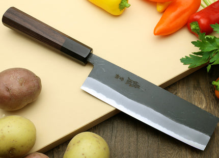 Yoshihiro Black Finish Blue Steel #2 Kurouchi Nakiri Japanese Vegetable Chef Knife 6.5" (165mm) Octagonal Shitan Handle