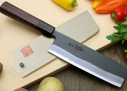Yoshihiro Black Finish Blue Steel #2 Kurouchi Nakiri Japanese Vegetable Chef Knife 6.5" (165mm) Octagonal Shitan Handle