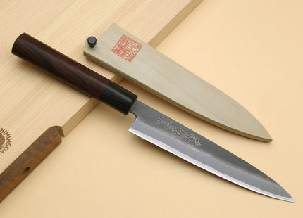Yoshihiro Black Finish Blue Steel #2 Kurouchi Petty Shitan Handle with Magnolia Saya Cover