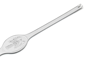 Stainless crab & lobster spoon, 7.75 in, engraved seafood motif on oval bowl