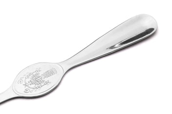 Stainless crab & lobster spoon, 7.75 in, oval bowl with raised seafood engraving