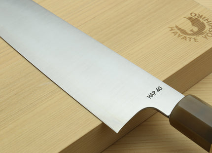 Yoshihiro HAP40 High Speed Stainless Steel Kiritsuke Multipurpose Chefs Knife Triple Ring Ebony Handle
