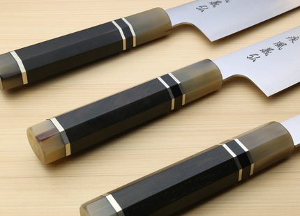 Yoshihiro HAP40 High Speed Stainless Steel Kiritsuke Multipurpose Chefs Knife Triple Ring Ebony Handle