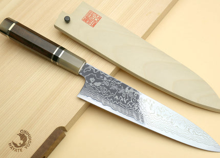Yoshihiro Hayate ZDP-189 Super High Carbon Stainless Steel Damascus Gyuto Chef Knife Octagonal Ebony Wood Handle with Triple Ring