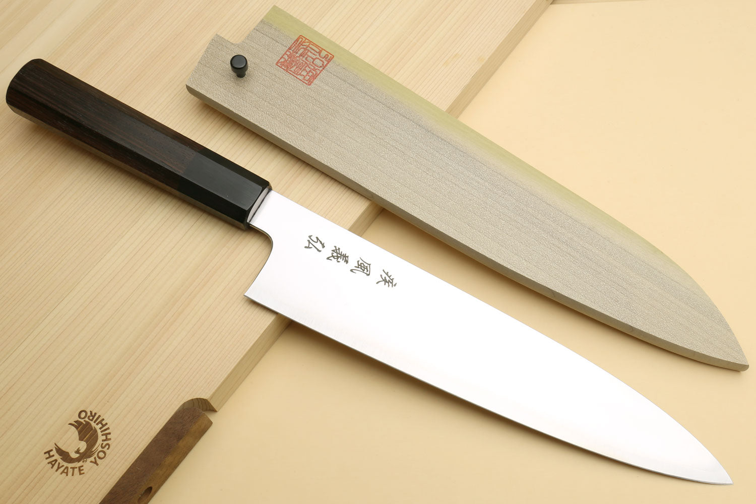 Yoshihiro Hayate ZDP-189 Super High Carbon Stainless Steel Damascus Gyuto Chef Knife Octagonal Ebony Wood Handle with Triple Ring