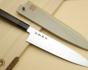 Yoshihiro Hayate ZDP-189 Super High Carbon Stainless Steel Damascus Gyuto Chef Knife Octagonal Ebony Wood Handle with Triple Ring