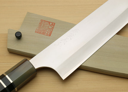 Yoshihiro Hayate ZDP-189 Super High Carbon Stainless Steel Gyuto Chefs Knife Premium Ebony Handle with Triple Ring Handle with Water Buffalo Horn Bolster
