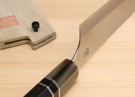 Yoshihiro Hayate ZDP-189 Super High Carbon Stainless Steel Gyuto Chefs Knife Premium Ebony Handle with Triple Ring Handle with Water Buffalo Horn Bolster