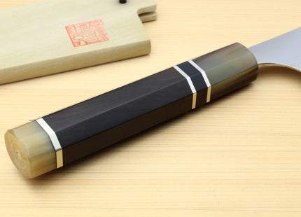 Yoshihiro Hayate ZDP-189 Super High Carbon Stainless Steel Gyuto Chefs Knife Premium Ebony Handle with Triple Ring Handle with Water Buffalo Horn Bolster
