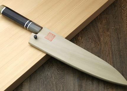 Yoshihiro Hayate ZDP-189 Super High Carbon Stainless Steel Gyuto Chefs Knife Premium Ebony Handle with Triple Ring Handle with Water Buffalo Horn Bolster