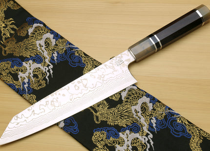 Yoshihiro Hayate ZDP-189 Super High Carbon Stainless Steel Suminagashi Kiritsuke Knife Octagonal Ebony wood Handle with Triple ring